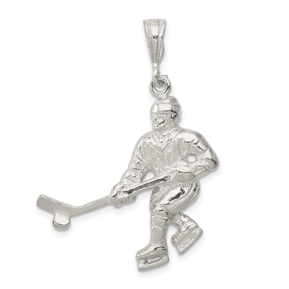925 Sterling Silver Sports Theme Unisex Hockey Player Charm Pendant